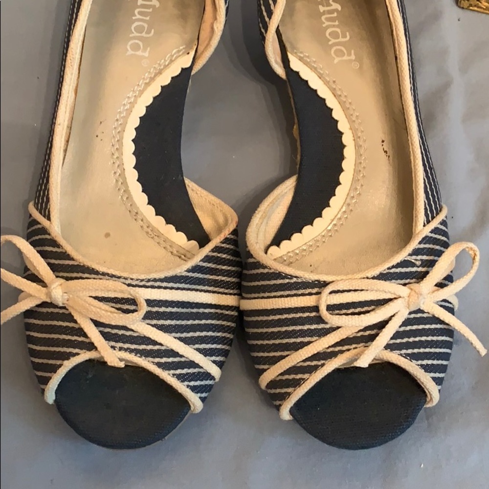 MUDD “Manuela” Open Toe Shoes size 6M Blue White - Picture 2 of 8